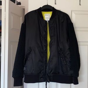 🆕 Black Nylon Bomber Jacket Sz Med